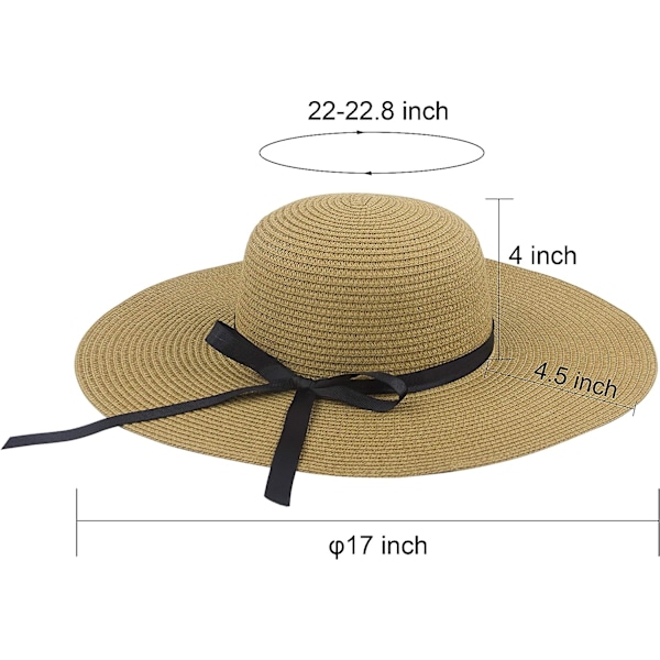 Dame Bredskygget Solhat i Halm, Floppy Foldable Roll up Cap Su