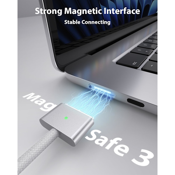 140W Magnetisk 3 Laddare för MacBook Air & Pro, Kompatibel med MacBook Air 15-tum M2 2023, Snabbladdning Säkerställer Snabb Strömförsörjning, Slitstark Flätad