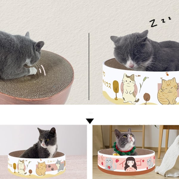 Kattklösbräda i Kartong, Multifunktionell Klösmöbel för Innekatter, Hållbar Återvunnen Kartong Oval Kattklösmatta, Sluten Botten Design