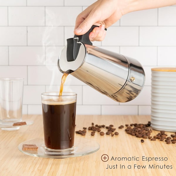 Mokabryggare med kaffeperkolatordesign, kaffebryggare i rostfritt stål för camping eller hemmabruk, kaffebryggare för spishäll 100ml