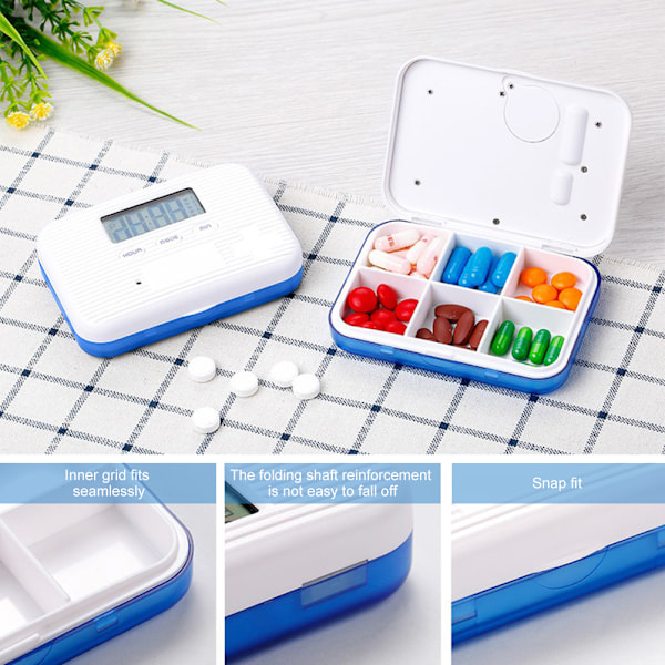Dammtät och fuktsäker pillerbehållare, automatisk pilldispenser, digital pillerpåminnare, reptåligt material, vibrerande larmpåminnare