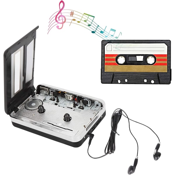 Kassettband till MP3-omvandlare, kassettbandspelare Walkman USB-bandspelare från kassett till MP3, digitala filer för bärbara datorer och Mac-datorer från kassett till MP3 (svart)