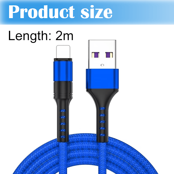 2m - Lightning 3A - \"BLÅ\" / kabel/ladekabel/hurtig opladning