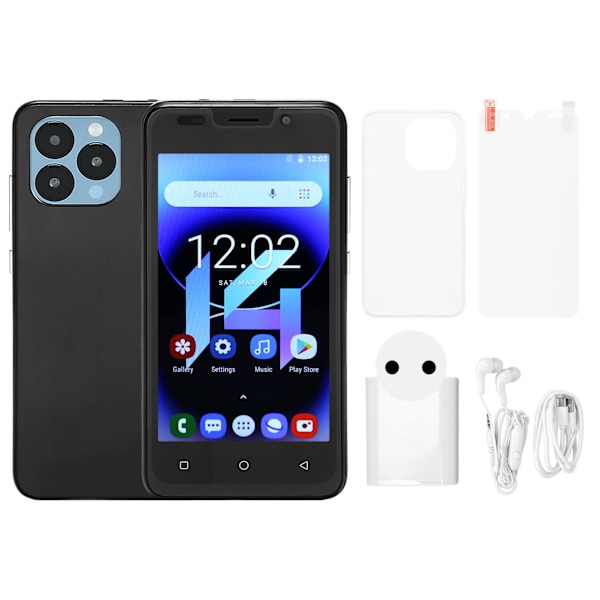 Låst op Smartphone 3G 5.0 tommer HD-skærm Ansigtsgenkendelse 4GB RAM 32GB ROM Dual Card Dual Standby Mobiltelefon til Android 10 100V til 240V Sort