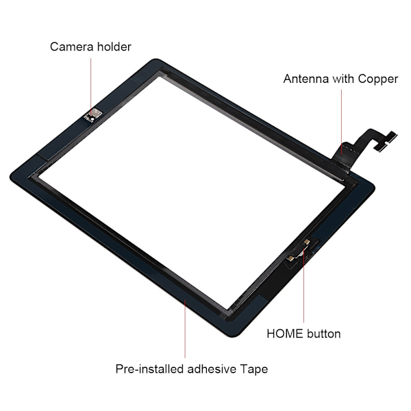 Skärmglasmontering Digitizer Ersättning Fix Sprucken för IPad2 A1395/A1396/A1397 Svart