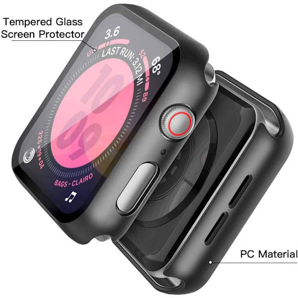 [2-pakkaus] Musta kova kotelo, yhteensopiva Apple Watch Series 3 S:n kanssa