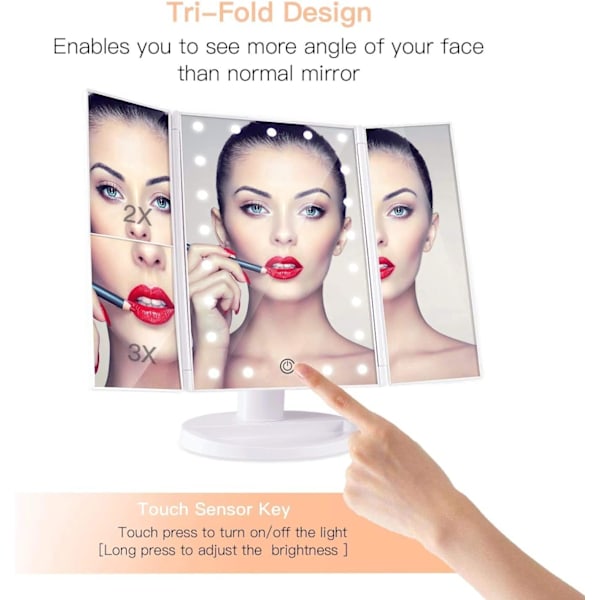 Effortless Vanity Gift, 21 LED-lampor Touch Dimming Sminkspegel med 180 Graders Rotation, Portabel Skönhetsbordsspegel för Hem & Resa