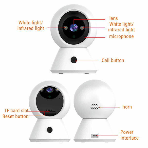 Visionary Guard, 2K HD WiFi-kamera med 360° panoramavy, fullständig kryptering för datasäkerhet, tvåvägsljud för kommunikation i realtid