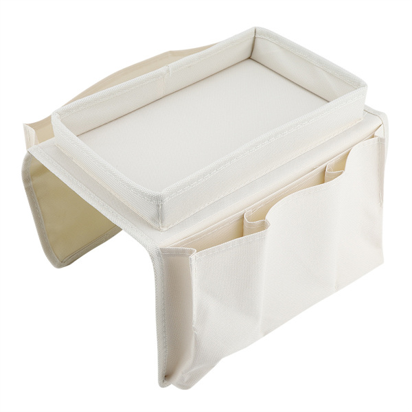 1 stk. Sofa Armrest Hængende TV Fjernbetjening Organizer Couch Opbevaringspose med Kopholder Bakke(Beige)19cm