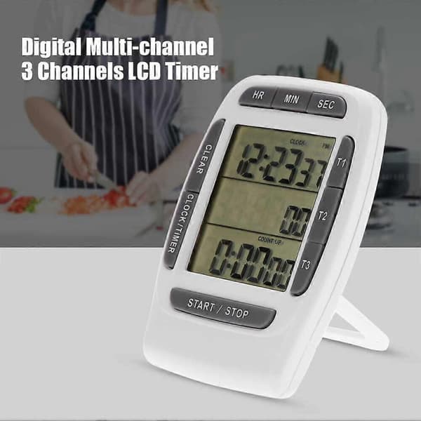 Bærbar Digital Trekanals Kjøkkentimer i ABS, LCD-timer, Nedtellingstimer