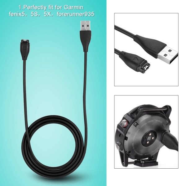 Sort 1m/3,3ft datakabel udskiftning USB opladerkabel til Garmin fenix5 5S 5X，forerunner935
