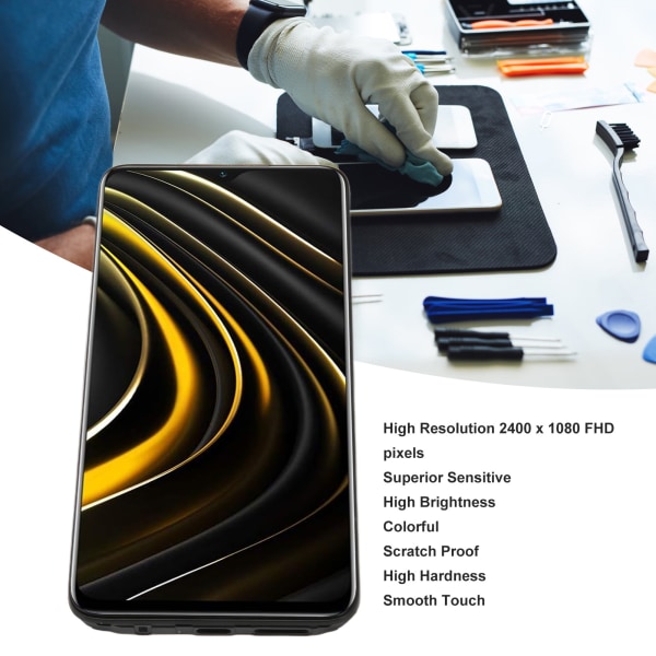 6,53 tommers LCD-skjerm erstatning med ramme for Xiaomi POCO M3 for Redmi Note 9 4G M2010J19CG M2010J19CI