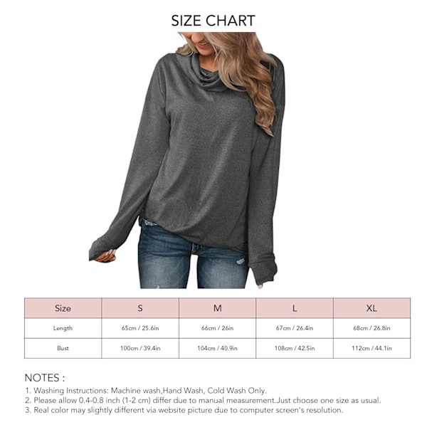 Dam Pullover Tröja Cowl Neck Långärmad Nedhasad Axel Lös Varm Sweatshirt för Vinter Höst Grå XL