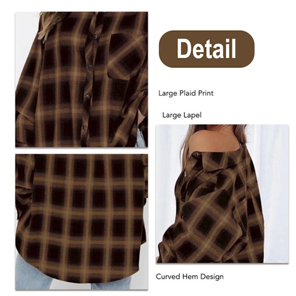 Oversized skjorta för dam, rutigt mönster, polyester, brun/svart, M INTL