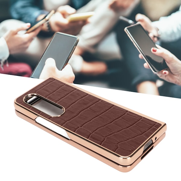 Telefonskal skyddande fodral för Samsung Galaxy Z Fold 4 Nano Plating Krokodil mönster äkta läder reptåligt brunt