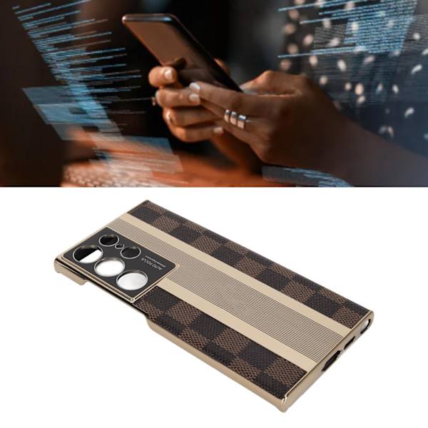 Vintage mobiltelefondeksel Plating Frame Clear Texture Check Design PU skinntelefondeksel for S23Ultra