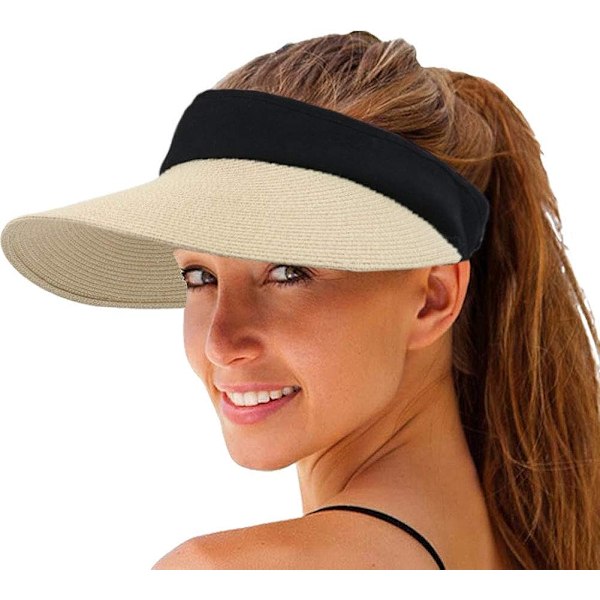 Kvinnors Halm Sol Visir Hatt Bred Brätte Sommar UV-skydd Strand