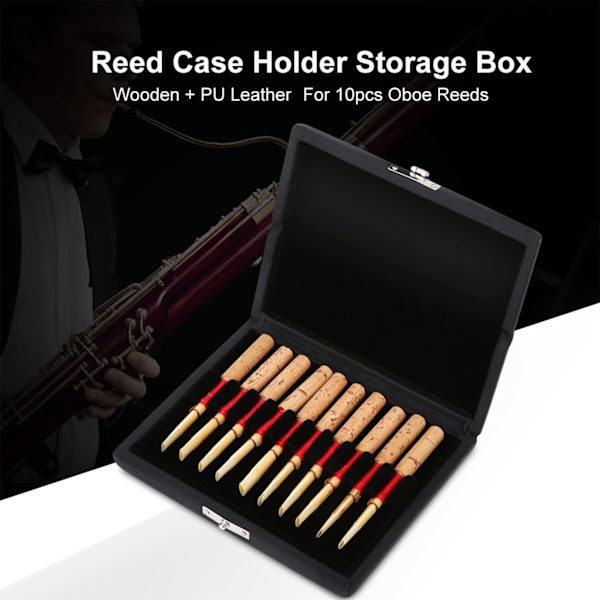 Trä PU Läderfodral Reed Case Holder Förvaringslåda för 10 st Oboirör #1