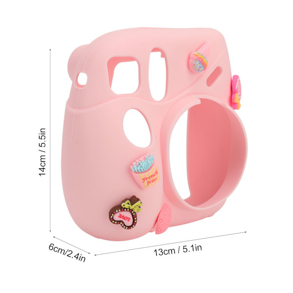 Omedelbar kamera lätt fodral med axelrem mjukt silikon skyddande fodral för Instax Mini 7 Plus rosa dessert