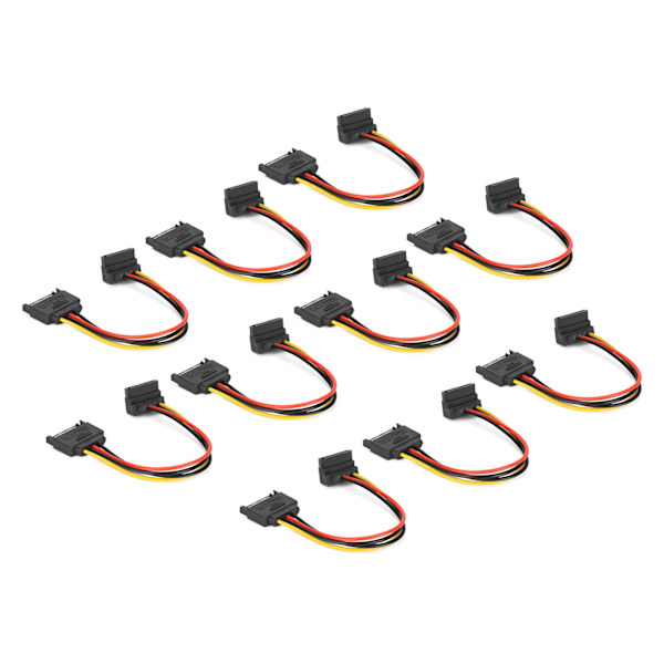 10-pack SATA-kablar 15-stift 90 graders hane till hona strömadapter för hårddiskar SDD optiska enheter