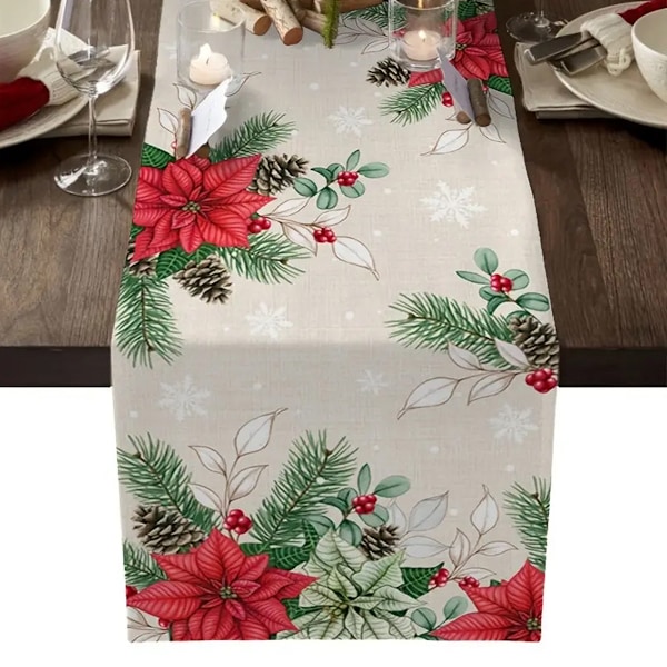 Klassisk juldesign bordslöpare, 33 cm x 183 cm, slitstark för daglig användning &amp; maskintvättbart blandmaterial för dekoration vid olika tillfällen, halkfri