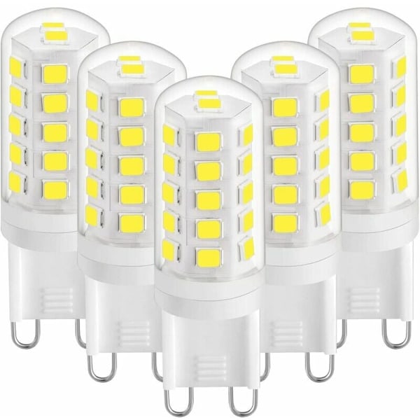 G9 LED-lampor, 4W motsvarande 40W halogen, dimbara kallvitt 6000K, energieffektiva glödlampor för ljuskrona & hembelysning, 5-pack