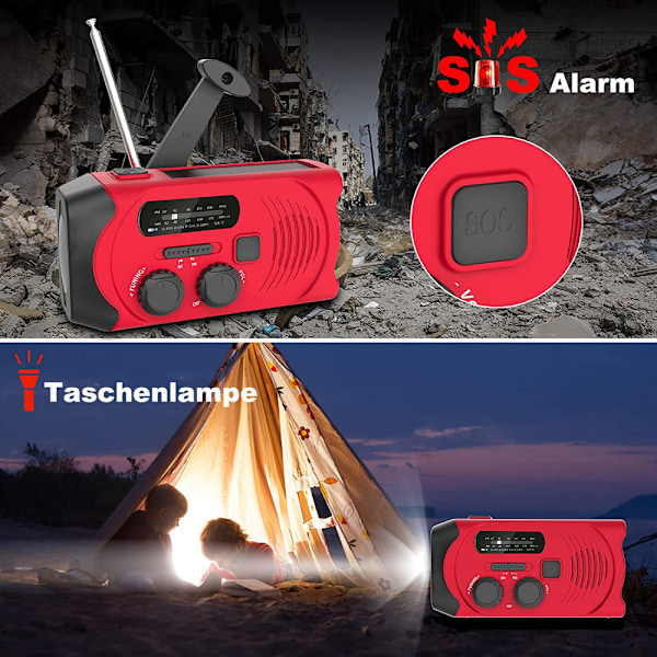 Fluky Solarradio: Orkanförnödenheter, Självdriven Amfmbw Noaa Vevradio, LED-ficklampa med Powerbank, Multifunktionell Orkanradio
