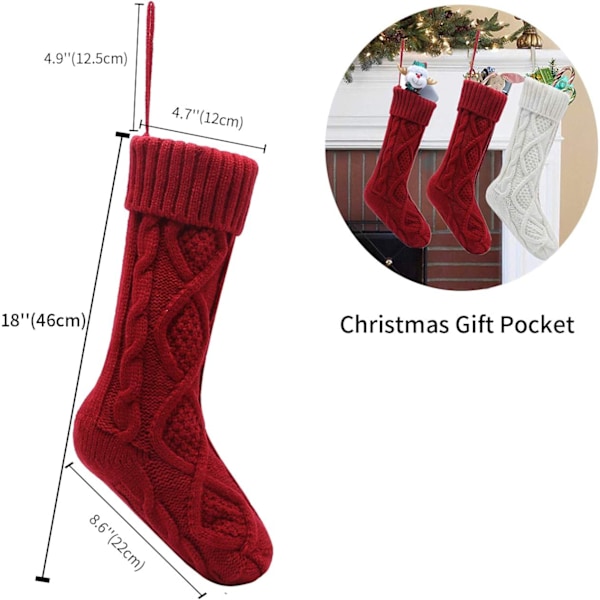 Festliga Julstrumpor med Kabelstickning, Klassiska Dekorationer för Mysig Lantlig Stil, 4-pack Stor Storlek med Färdig Design för Upphängning i Hemmet under Julhelgen