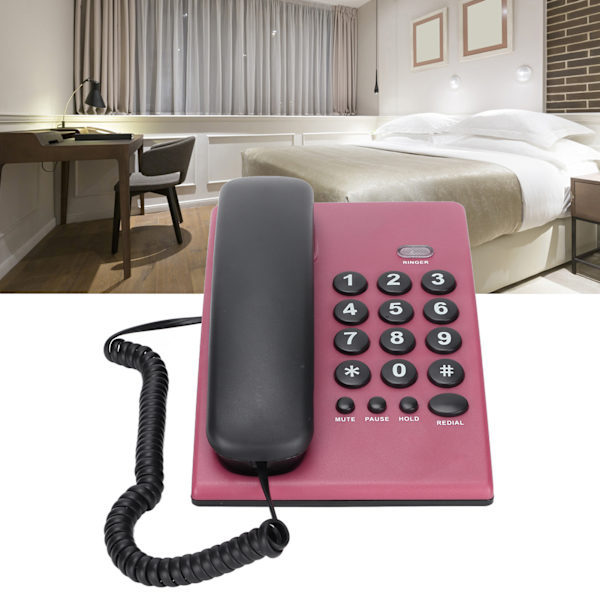 KXT504 Hjemmefasttelefon Multifunksjonell Batterifri Ledningstelefon med Dobbelt Magnetisk Håndsett for Kontor Hotell (Roserød)