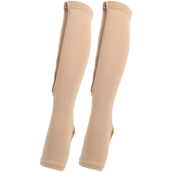 1 par dragkedja midcalf längd strumpa kompressionsstrumpor smala leggings stretch strumpor öppen tå (dragkedja strumpor (hudfärg brons botten) L/XL)