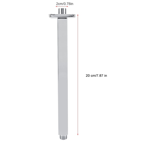 Kvadratisk dusjarm i rustfritt stål, veggmontert for baderomstak dusjhode (20 cm)