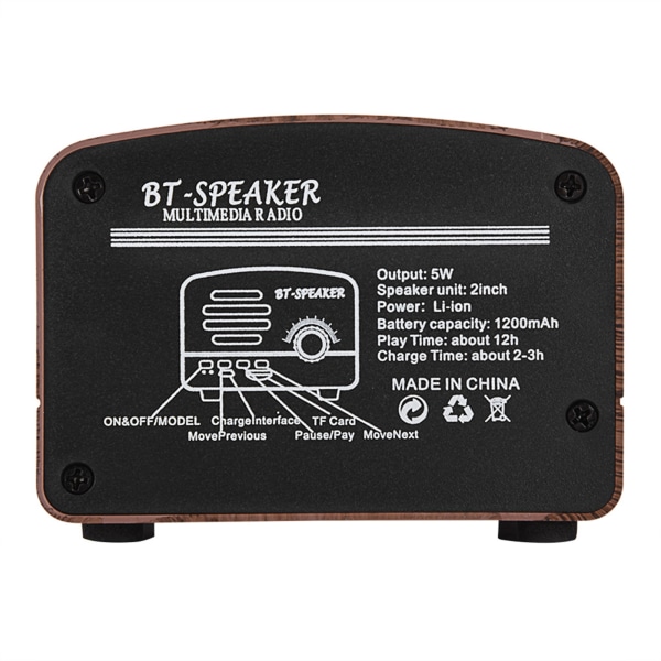 Bärbar retro Bluetooth-högtalare i trä, skrivbordsradio med FM, basstereo, mikrofon, USB-minneskortstöd