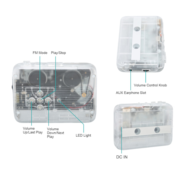 TON007B Bluetooth Kassettspiller med Hodetelefon Auto Reverse Funksjon Stereo Kassettspiller Hvit