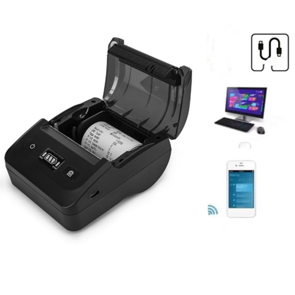 80mm Termisk Printer BT4.2 Forbindelse 50 til 80mm/s 203DPI ESC POS Kompatibel Type C Forsendelseslabel Printer 100‑240V