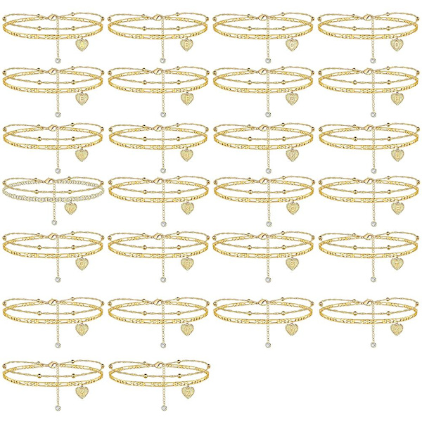 Strandankel för kvinnor 26 bokstäver Hjärta Initial Anklet Handgjord Fin Skiktad Bokstav Initial Hjärta Anklet Strand Smycken Gåvor