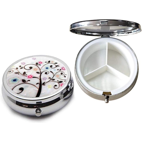 4 stk. bærbar rund metalpilleæske - Art Abstract Painting låg, Auhota Mini Medicin Tablet Organizer Container Holder til lommepung håndtaske Tr