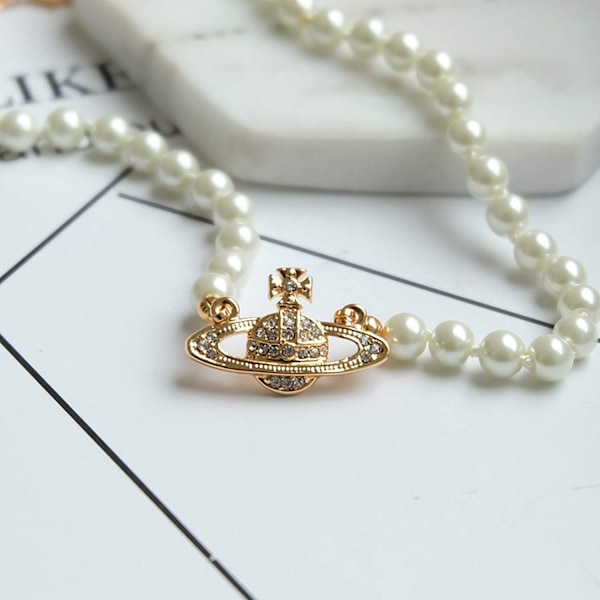 Rhinestone Faux Planet Saturn Perlekjede for Kvinner Gold