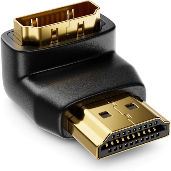HDMI-adapter 2-pack, 90° och 270° platsbesparande design för väggmonterade enheter, premiummaterial med guldpläterade kontakter för hållbarhet och