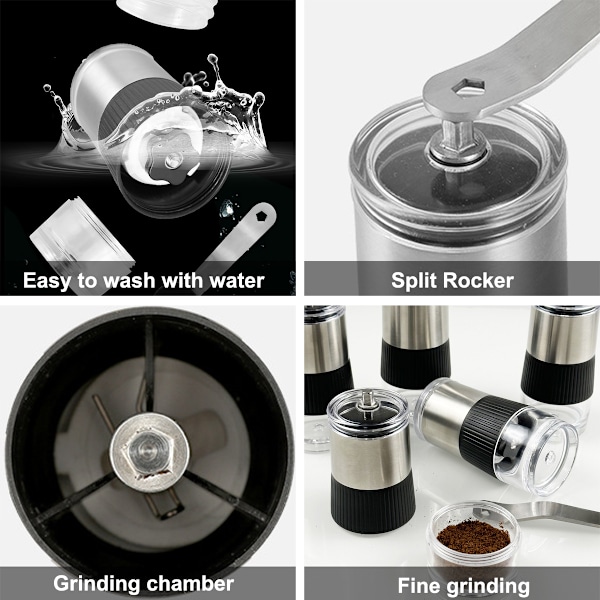 Bärbar Espressokvarn, Förbättra Morgonrutinen, Lättrengjord Design, Manuell Användning Utan Batterier Eller Ström, Kaffekvarn i Rostfritt Stål,