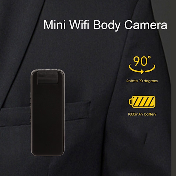 Mini Wifi Kroppskamera 1080P Bärbar Rörelsedetekterings Kroppskamera med Bältesklämma för Möten Utbildning Utredning