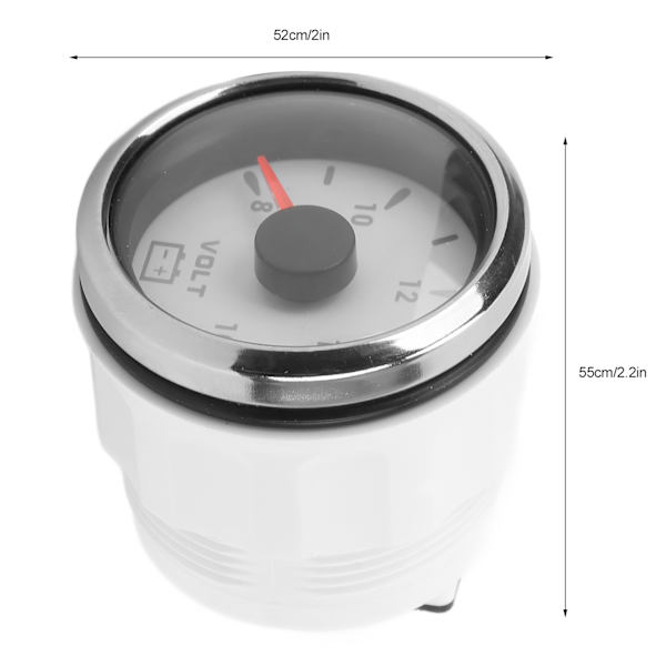 52mm merijännite mittari 8-16V osoitin 7 väriä taustavalo IP67 vedenpitävä jännitteenmittari vene RV auto 9-32VValkoinen