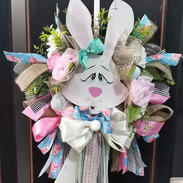 Ribbon i lantlig stil, stor säckvävsrosett, 50 x 40 cm hållbar lättviktig anti-bleknings påsknätkrans plastkanin morötter dekoration flerfärgad