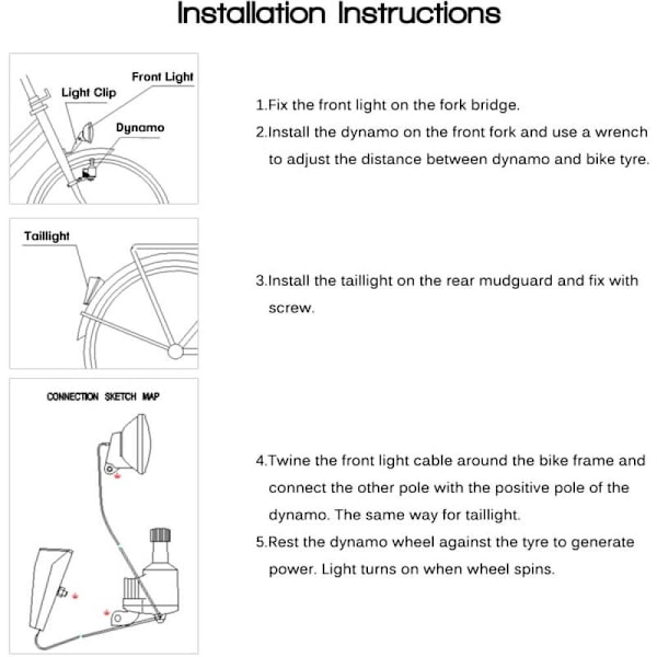 Lättinstallerat Dynamo Cykelbelysningsset, Metallmaterial Vattentätt Säkert Universellt Cykeltillbehör, Retrodesign Friktionsgenerator Fram- och Baklampa