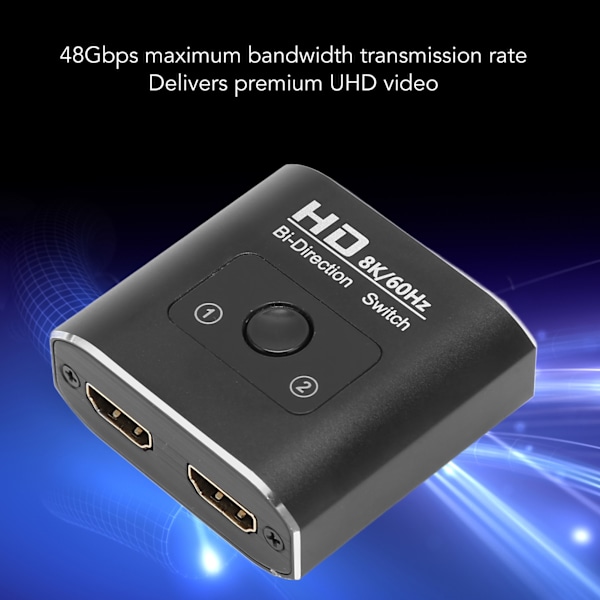HD Multimedia Interface-växel 8K 60Hz Bidirektionell 2 Portar 48Gbps Hög Hastighet Videouppdelare för Xbox för PS5 TV