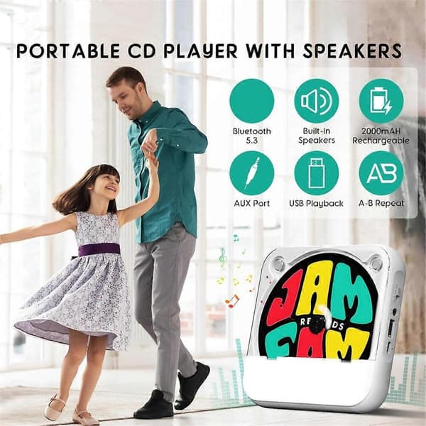 GETIT kannettava CD-soitin Bluetoothilla, ladattava CD-soitin