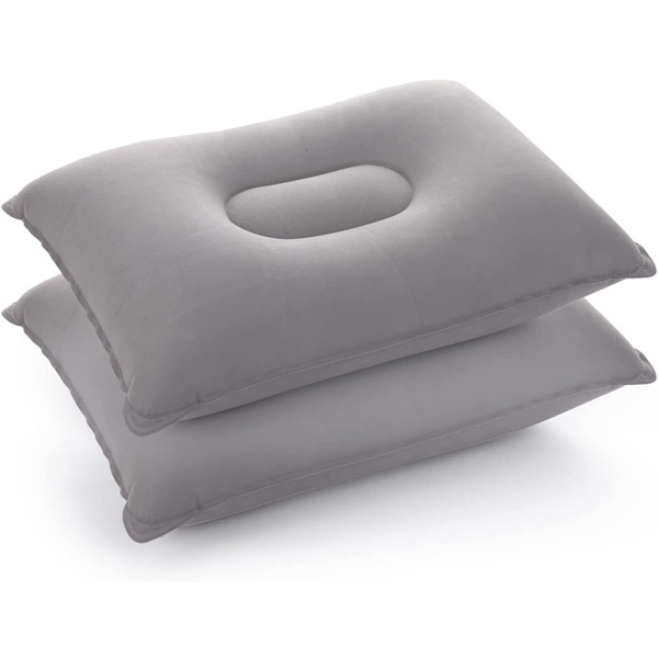 Uppblåsbar Campingkudde Set 2 Flockad Kudde Bärbar Resekudde Luftkudde för Kontor, Bil, Flygplan 41x29cm