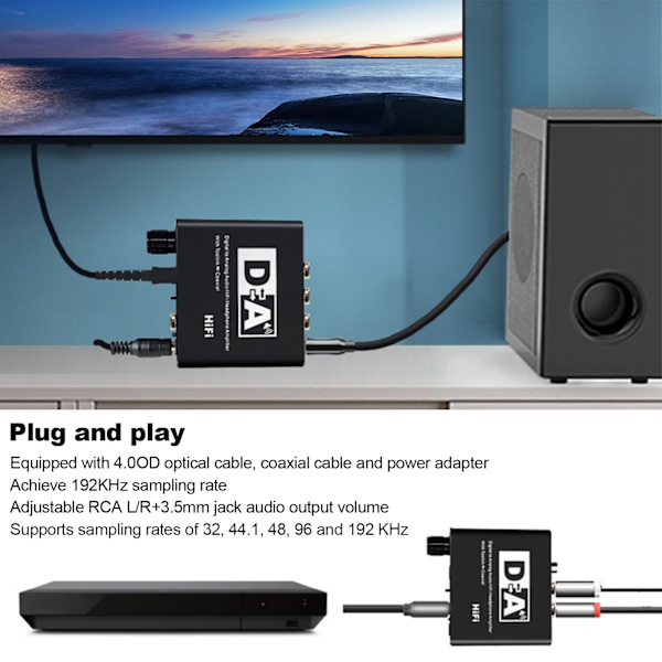 Digital till analog fiberomvandlare volymjustering koaxial till 5.1-kanals ljudavkodare (värd USB-strömförsörjningsledning optisk fiberledning)