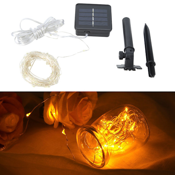 Utomhus solcellslampor 100 LED koppartrådslampor för hemfestdekoration 10m