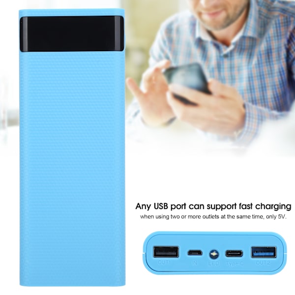 Snabbladdningsversion 8x18650 Power Bank Case USB DIY Kit Skal Batterihållare LaddningsboxBlå