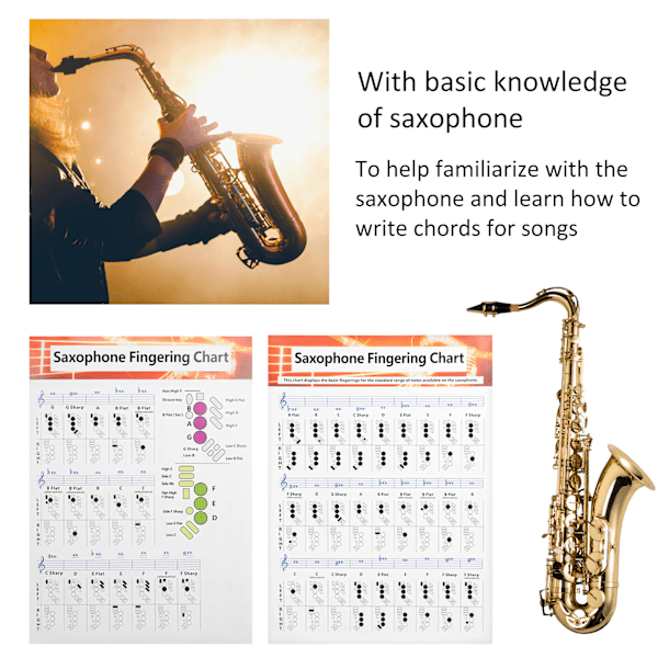 Saxofon grepptabell Grundläggande guide Övning Jämförelsetabell Bärbar belagd papper